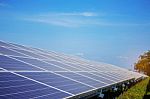 Solar Panel On Grassland Stock Photo