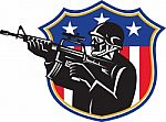 Soldier Swat Policeman Rifle Shield Stock Photo