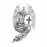 Spartan Warrior Angel Shield Rosary Tattoo Stock Photo