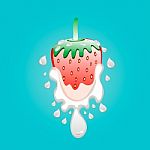 Splashing Milk on Strawberry Stock Photo