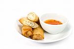 Spring Rolls And Dipping Sauce Stock Photo