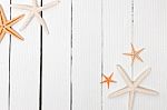 Starfish On White Wood Stock Photo