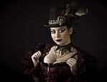 Steampunk Young Woman Emotional Portrait Stock Photo