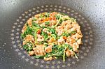 Stir-fried Pork And Basil In Pan Stock Photo