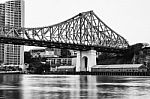 Story Bridge In Brisbane. Black And White Stock Photo