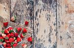 Strawberries On Wooden Floor Stock Photo