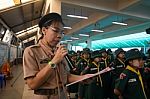 Student 9-10 Years Old, Scout Assembly, Scout Camp In Bangkok Thailand Stock Photo