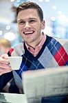 Stylish Man Drinking A Coffee At The Cafe Stock Photo