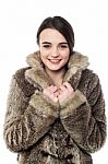 Stylish Young Girl In Fur Jacket Stock Photo