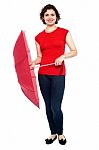 Stylish Young Woman With An Umbrella In Hand Stock Photo