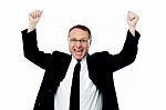 Successful Businessman Raising His Arms Stock Photo