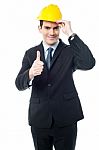 Successful Engineer Showing Thumbs Up Stock Photo