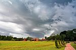 Summer Storm Landscape. Dramatic Cloudy Sky. Hurricane And Rain Stock Photo