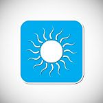 Sun Icon. Blue Square Frame.  Illustration Stock Photo