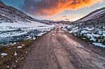 Sunset Before The Full Moon In The Lakes Of Covadonga Stock Photo