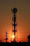 Sunset Of Phone Antenna Stock Photo