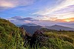 Sunset On Phu Chi Fa Forest Park, Thailand Stock Photo