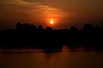 Sunset On River In The Summer , Evening Sky , Landscape , Backgrounds Stock Photo