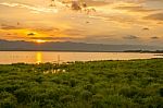 Sunset Time At Kwan Phayao, Thailand Stock Photo