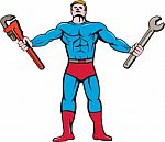 Superhero Handyman Spanner Wrench Cartoon Stock Photo