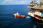 Supply Boat For Transfer Cargo To Oil And Gas Industry Stock Photo