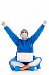 Surgeon Rejoices With Laptop Stock Photo