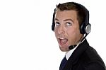 Surprised Businessman With Headphone Stock Photo