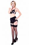 Tall Young Woman In Black Lingerie Stock Photo