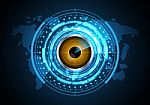 Technology Abstract Future Eye Circle Radar World Map Background Stock Photo