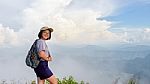 Teen Girl Hiker On Mountain Stock Photo