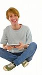 Teenage Boy Using Ipad Stock Photo