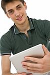 Teenage Boy Using Ipad Stock Photo