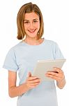 Teenage Girl holding Tablet pc Stock Photo