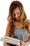 Teenage Girl Looking Her Books Stock Photo