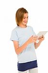 Teenage Girl Using Tablet pc Stock Photo