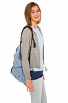 Teenage Girl With Backpack Stock Photo