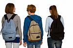 Teenage Students With Backpack Stock Photo