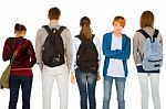 Teenage Students With Backpack Stock Photo