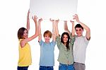 Teenagers Holding Blank Board Stock Photo