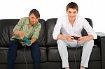 Teenagers Playing Computer Game Stock Photo