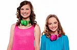 Teenagers Posing With Headphones Stock Photo