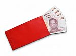 Thai Banknotes In Red Envelope Stock Photo