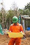 Thai Construction Site Worker Stock Photo