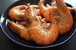 Thai Cuisine , Steamed Prawns In Purple Dish Stock Photo