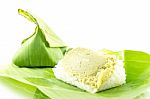 Thai Dessert In Green Banana Leaf Stock Photo