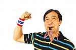 Thai Man Blow A Whistle And Fist Stock Photo