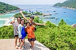 Thai Tourists At Koh Nang Yuan Island Stock Photo