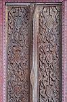 Thai Vintage Craving Door In Temple Stock Photo