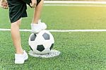 The Boy Play Soccer Stock Photo