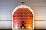 The Door Of Geyongbokgung Palace At Night In Seoul, South Korea Stock Photo